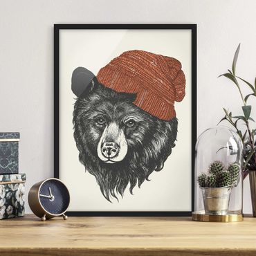 Poster encadré - Illustration Bear With Red Cap Drawing