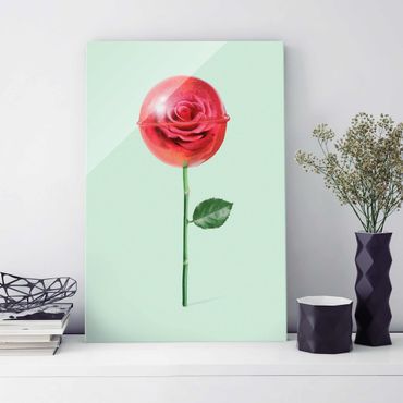 Tableau en verre - Rose With Lollipop