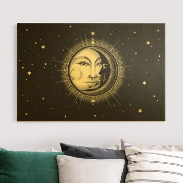 Tableau sur toile or - Vintage Sun And Moon Illustration