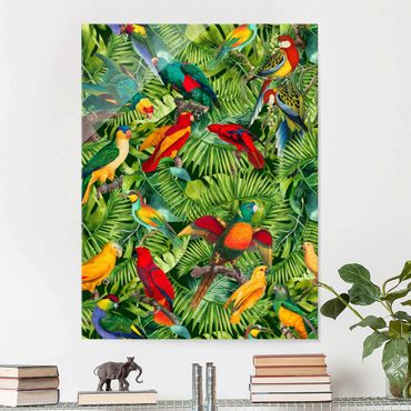Tableau en verre - Colourful Collage - Parrots In The Jungle