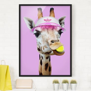 Poster encadré - Giraffe Playing Tennis