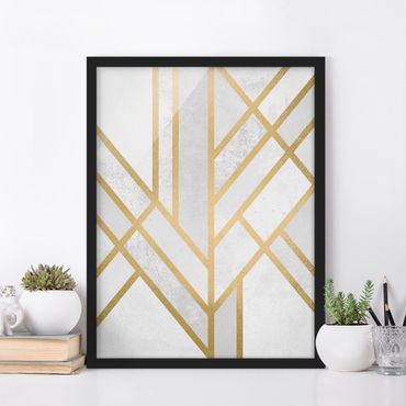 Poster encadré - Art Deco Geometry White Gold