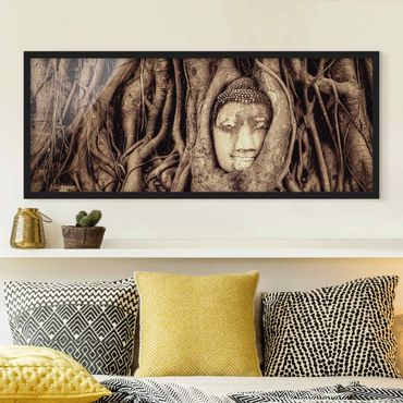 Poster encadré - Buddha In Ayutthaya Lined From Tree Roots In Brown
