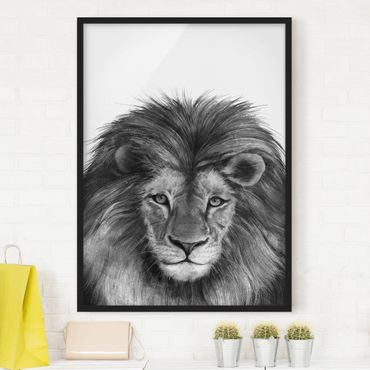 Poster encadré - Illustration Lion Monochrome Painting