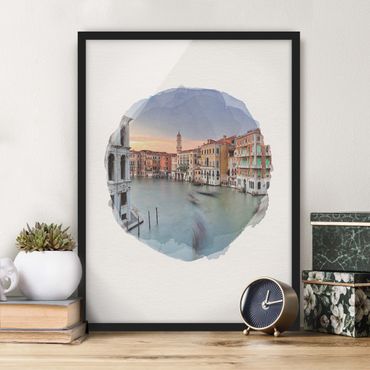 Poster encadré - WaterColours - Grand Canal View From The Rialto Bridge Venice