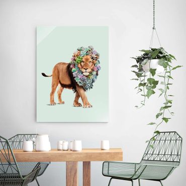 Tableau en verre - Lion With Succulents