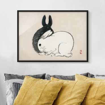 Poster encadré - Asian Vintage Drawing Two Bunnies