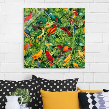 Tableau en verre - Colourful Collage - Parrots In The Jungle
