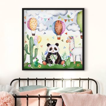 Poster encadré - Panda And Lama Watercolour