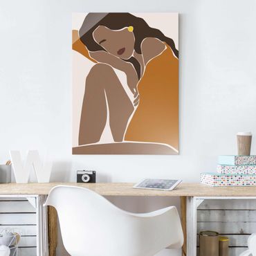 Tableau en verre - Line Art Woman Brown Beige