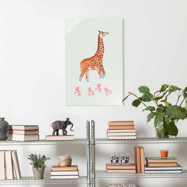 Tableau en verre - Giraffe With Roller Skates