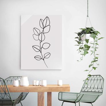 Tableau en verre - Line Art Branch Leaves Black And White
