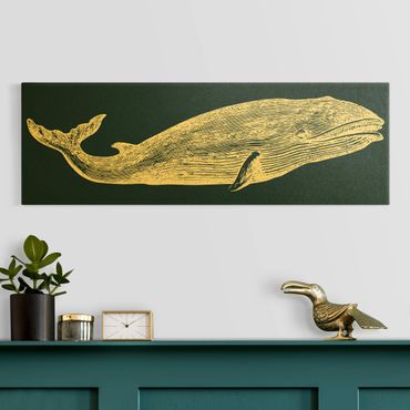 Tableau sur toile or - Illustration Whale On Blue