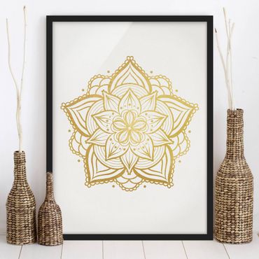 Poster encadré - Mandala Flower Illustration White Gold