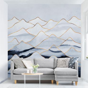 Papier peint - Watercolour Mountains White Gold