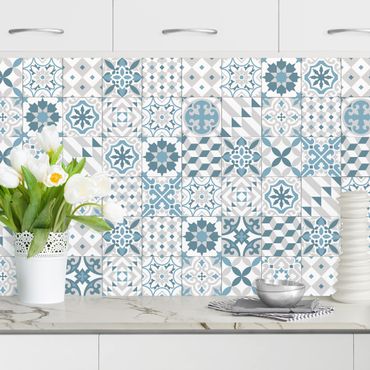 Revêtement mural cuisine - Geometrical Tile Mix Blue Grey