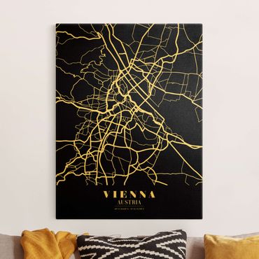 Tableau sur toile or - Vienna City Map - Classic Black