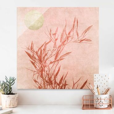 Tableau en verre - Golden Sun Pink Bamboo