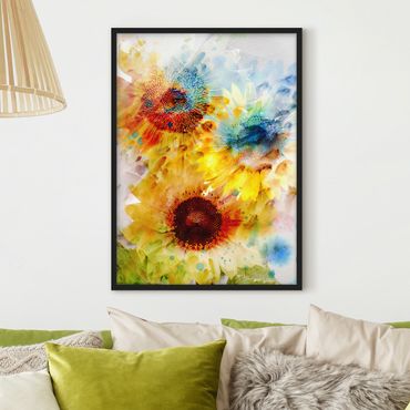 Poster encadré - Watercolour Flowers Sunflowers