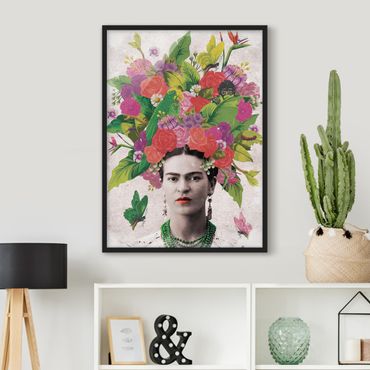 Poster encadré - Frida Kahlo - Flower Portrait