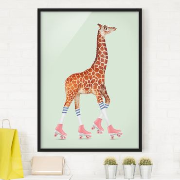 Poster encadré - Giraffe With Roller Skates