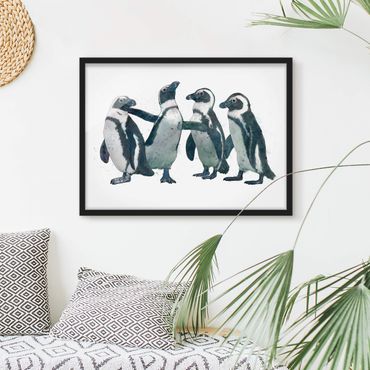 Poster encadré - Illustration Penguins Black And White Watercolour