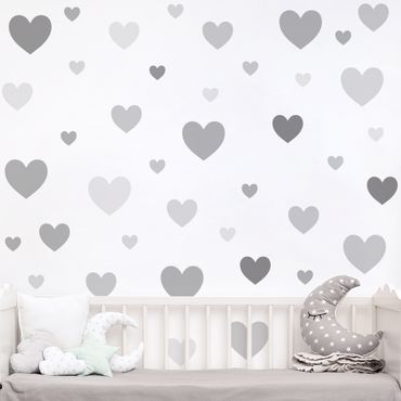 Sticker mural - 85 Hearts Grey Set