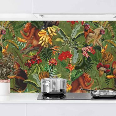 Revêtement mural cuisine - Tropical Flowers With Monkeys