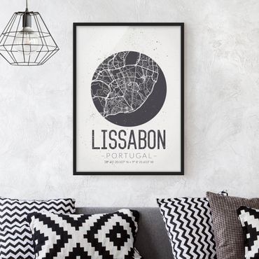 Poster encadré - Lisbon City Map - Retro