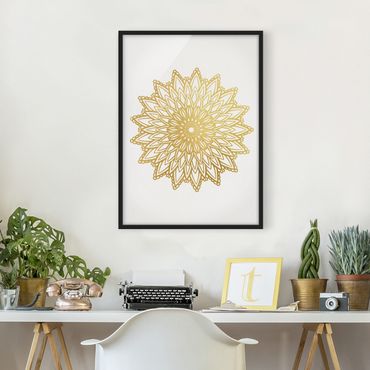 Poster encadré - Mandala Sun Illustration White Gold