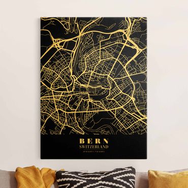Tableau sur toile or - Bern City Map - Classic Black