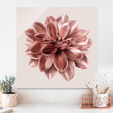 Tableau en verre - Dahlia Flower Pink Gold Metallic