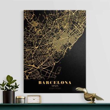 Tableau sur toile or - Barcelona City Map - Classic Black