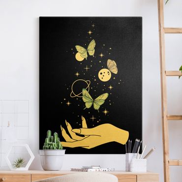 Tableau sur toile or - Magical Hand - Butterflies And Planets