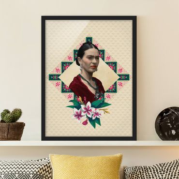 Poster encadré - Frida Kahlo - Flowers And Geometry