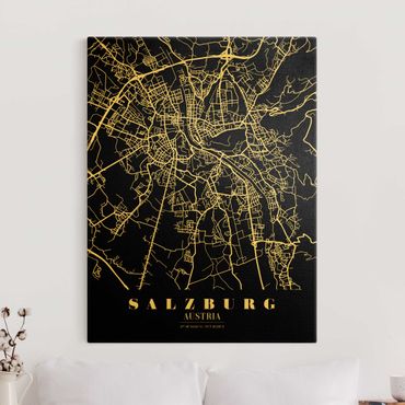 Tableau sur toile or - Salzburg City Map - Classic Black