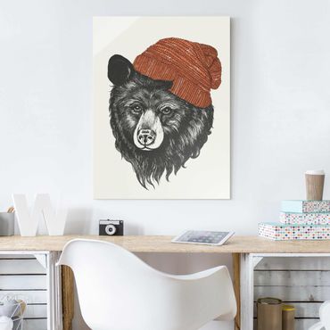 Tableau en verre - Illustration Bear With Red Cap Drawing
