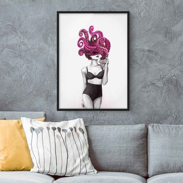 Poster encadré - Illustration Woman In Underwear Black And White Octopus