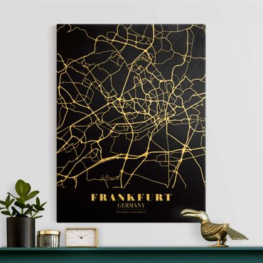 Tableau sur toile or - Frankfurt City City Map - Classic Black