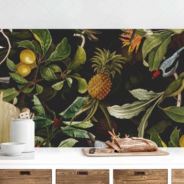 Revêtement mural cuisine - Birds With Pineapple Green