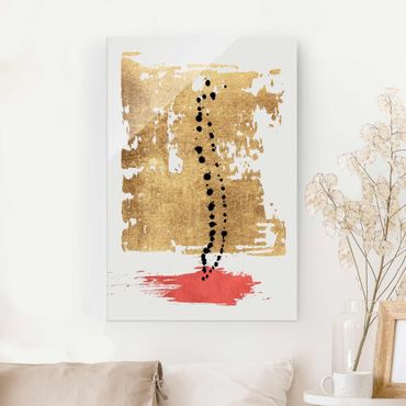 Tableau en verre - Abstract Shapes - Gold And Pink