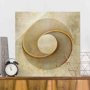 Tableau en verre - Line Art Circling Spirale Gold