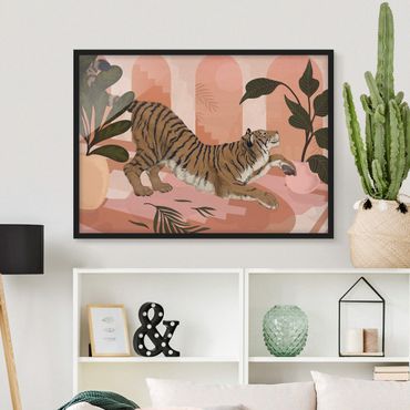 Poster encadré - Illustration Tiger In Pastel Pink Painting