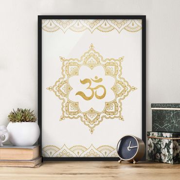 Poster encadré - Mandala OM Illustration Ornament White Gold