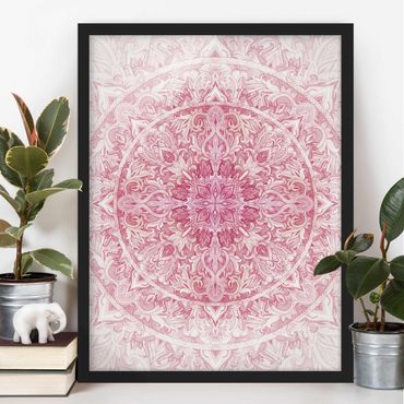 Poster encadré - Mandala WaterColours Sun Ornament Light Pink