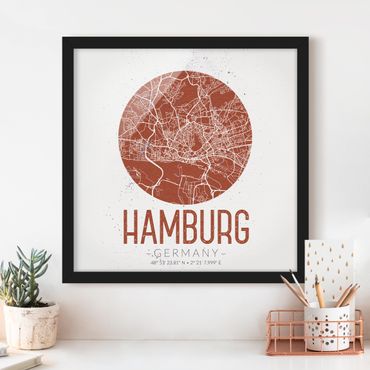 Poster encadré - Hamburg City Map - Retro