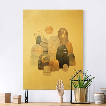 Tableau sur toile or - Golden Mountain With Moon