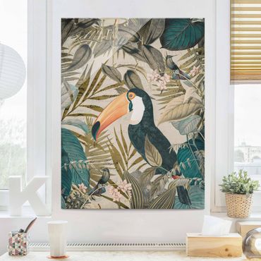 Tableau en verre - Vintage Collage - Toucan In The Jungle