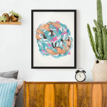 Poster encadré - Illustration Foxes And Waves Painting