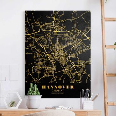 Tableau sur toile or - Hannover City Map - Classic Black